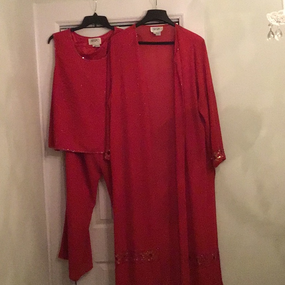 Three piece red pant evening assemble size 18.